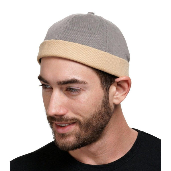 Gray w/ Cream Cuff - Brimless Docker Hat