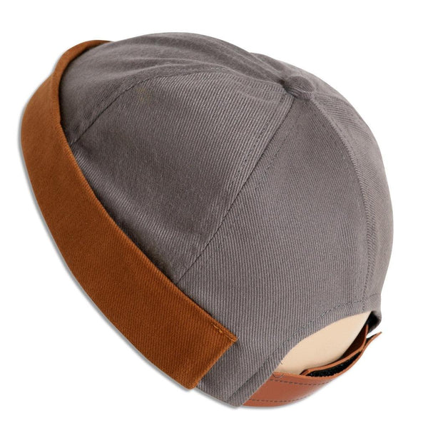 Gray W/ Tan Cuff - Brimless Docker Hat