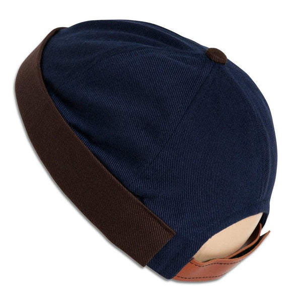 Navy Blue w/ Brown Cuff - Brimless Docker Hat