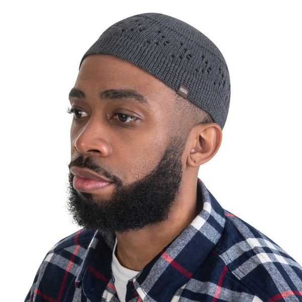 Cotton Kufi Beanie Skull Cap with Arrow Design Knit in Solid Colors