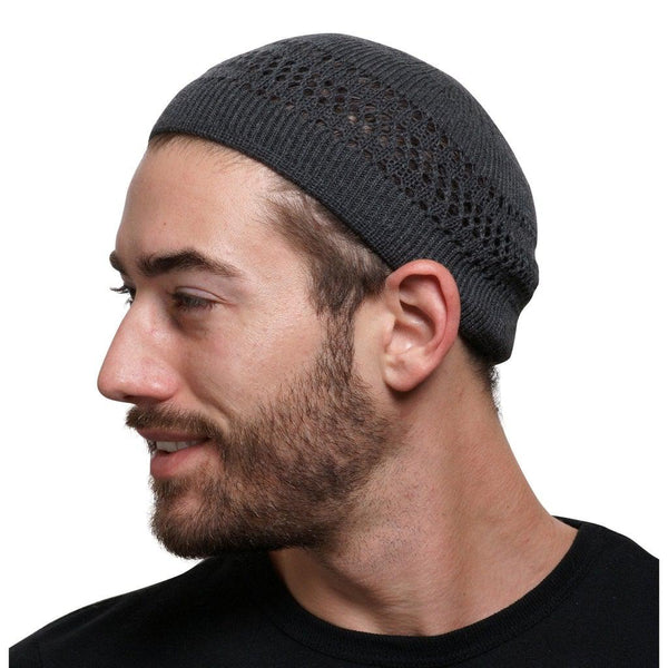 Dark Gray - Lattice Kufi Hat Skull Cap