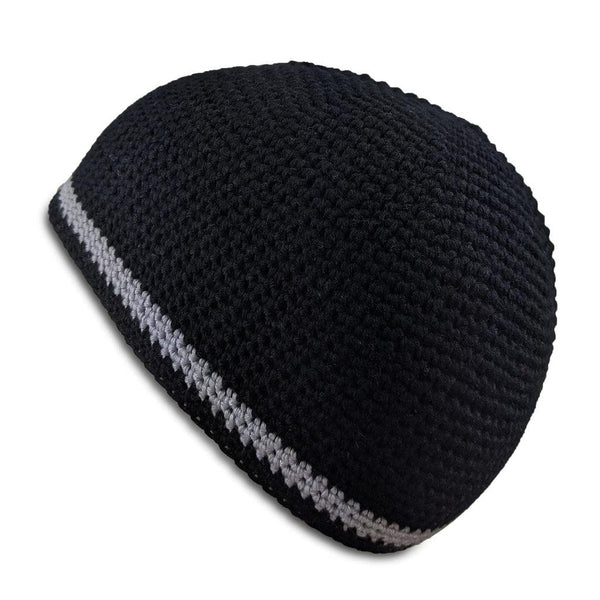 Black w/ Silver - Close Knit Handmade Kufi Skull Cap
