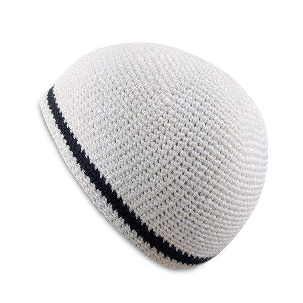 White w/ Black - Close Knit Handmade Kufi Skull Cap