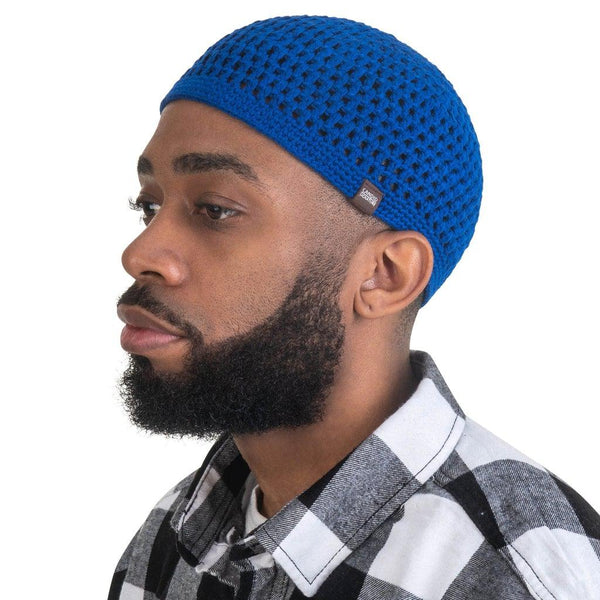 Blue - Open Knit Handmade Kufi Skull Cap
