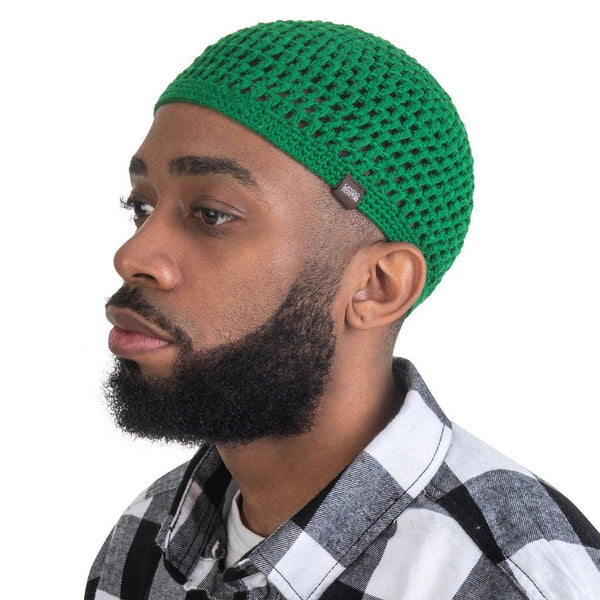 Green - Open Knit Handmade Kufi Skull Cap