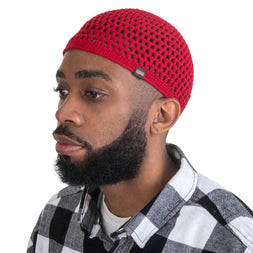 Solid Colored Elastic Skull Cap Kufi Hat with Ribbed Checkered