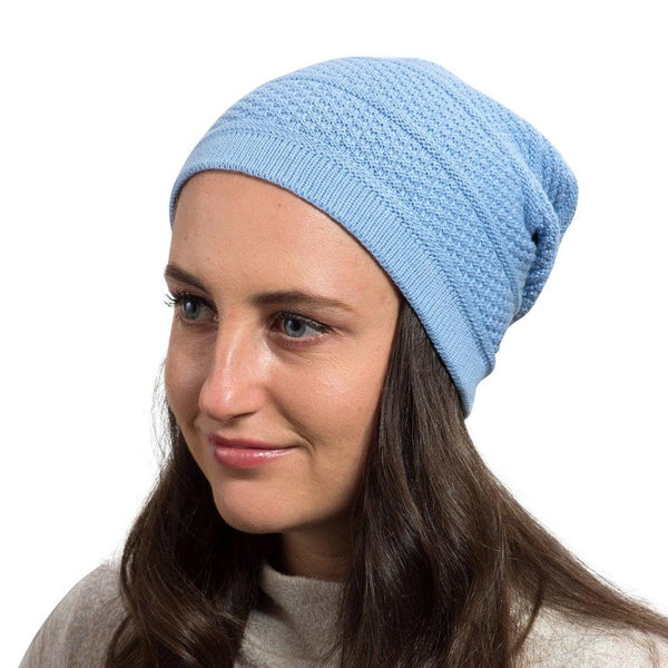 Baby Blue - Slouchy Ribbed Cotton Beanie