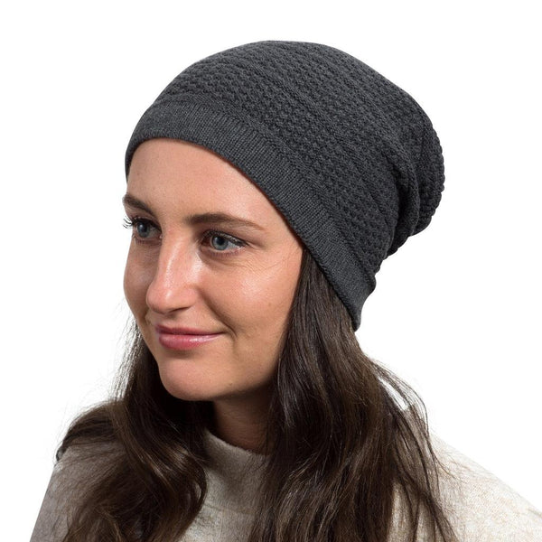 Charcoal Gray - Slouchy Ribbed Cotton Beanie