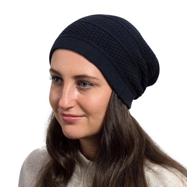Navy Blue - Slouchy Ribbed Cotton Beanie