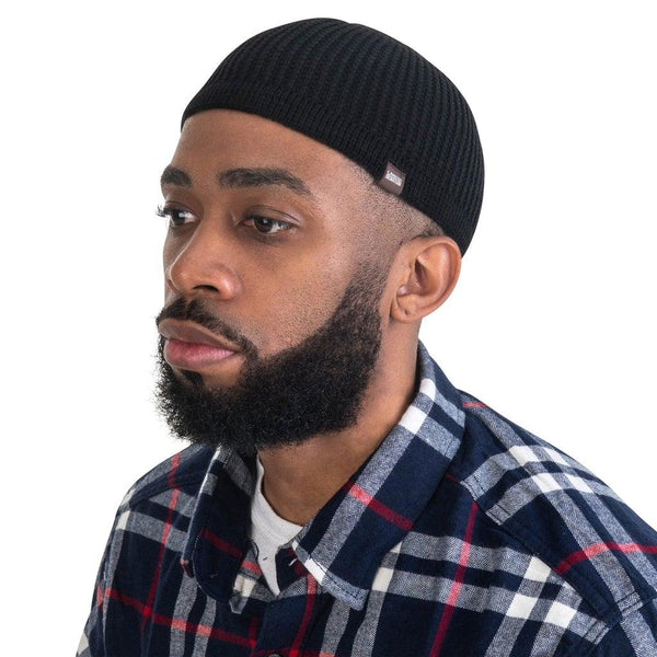 Solid Colored Elastic Skull Cap Kufi Hat with Ribbed Checkered Knit in Solid Colors