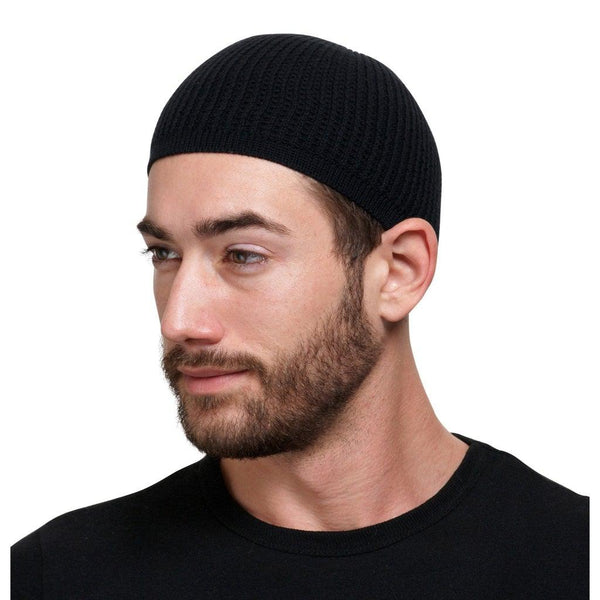 Black - Ribbed Kufi Hat Skull Cap
