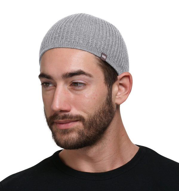 Solid Colored Elastic Skull Cap Kufi Hat with Ribbed Checkered Knit in Solid Colors