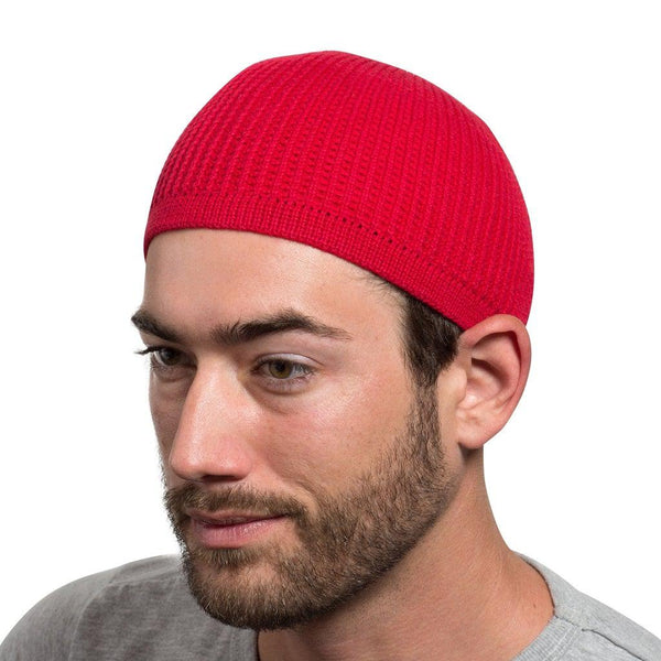 Red - Ribbed Kufi Hat Skull Cap