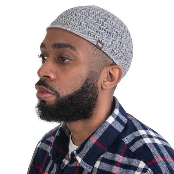 Stretchy Cotton Kufi Hat Skull Cap with Zigzag Pattern Knit