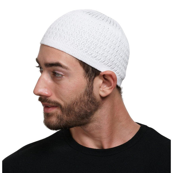 White - Zigzag Kufi Hat Skull Cap