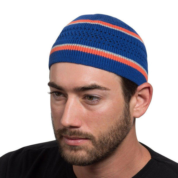 Blue w/ Silver & Orange Stripes - Kufi Skull Cap