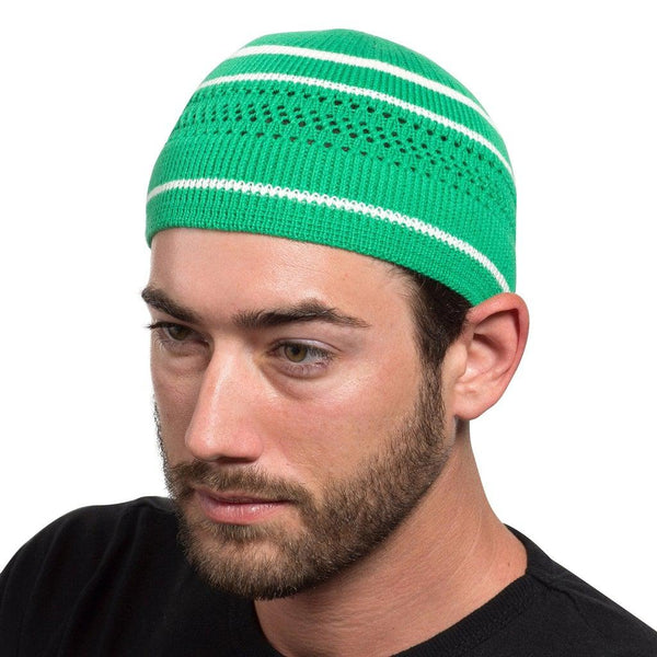 Green w/ White Stripes - Kufi Skull Cap